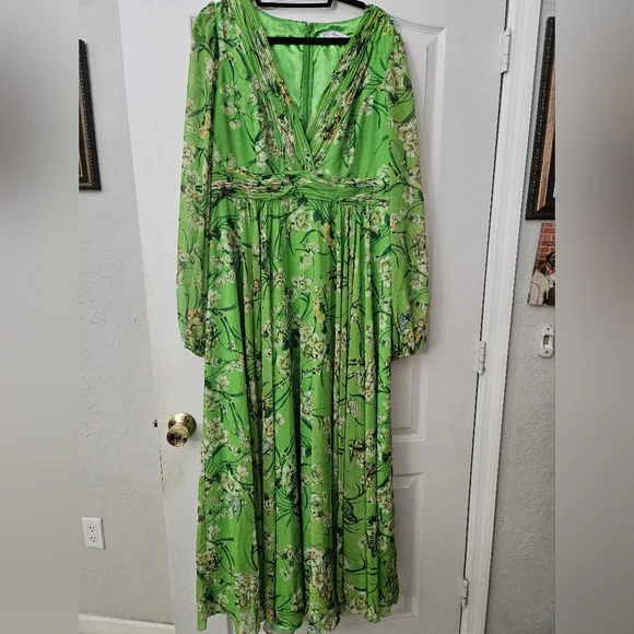 Ienna for Mac Duggal Floral Long Sleeve Chiffon A-Line Gown Sz 14 NWT 56013 - Picture 3 of 14